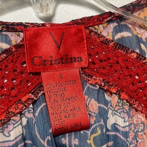 V CRISTINE BOHO STYLE TUNIC GEOMETRIC RED, SIZE S. - Picture 5 of 11